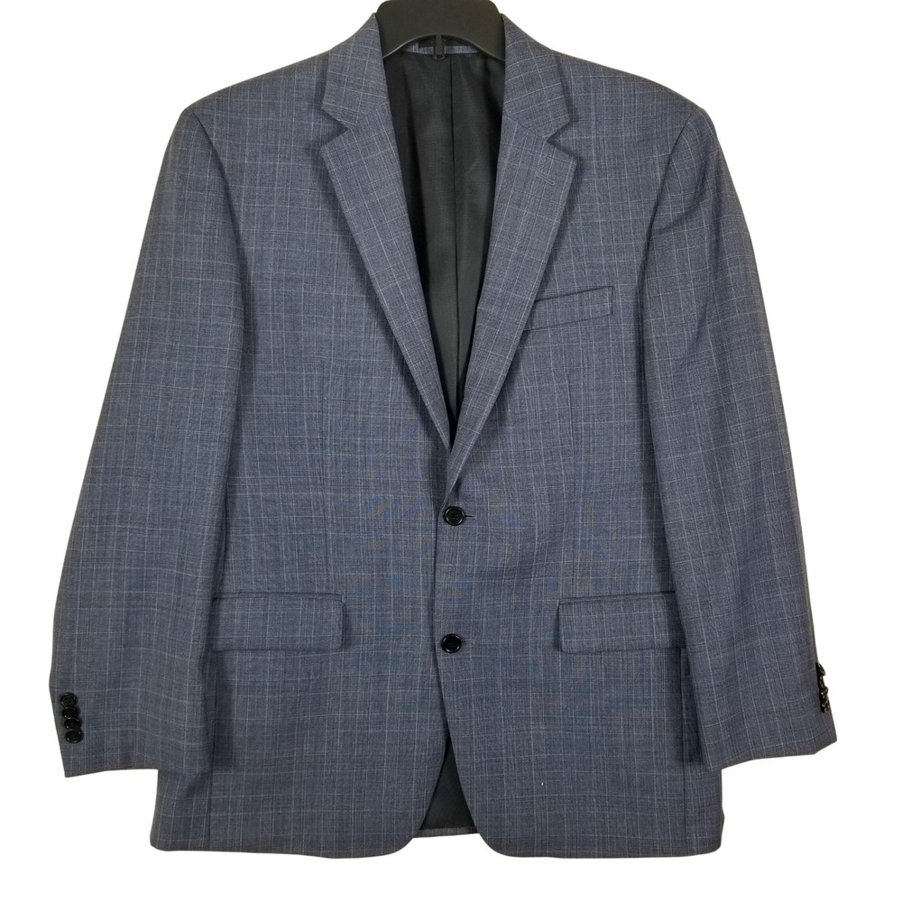Michael Kors Mens 40R Blue Plaid 100% Wool 2-Button Blazer Sport Coat Jacket